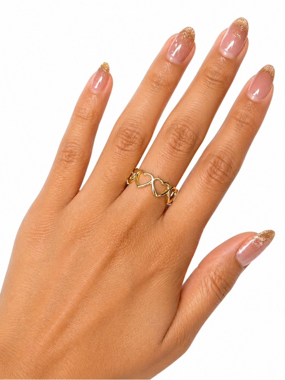 Gold tone Adjustable Hearts Ring- Women Jewelry